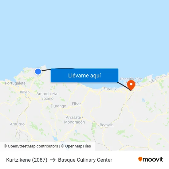 Kurtzikene (2087) to Basque Culinary Center map