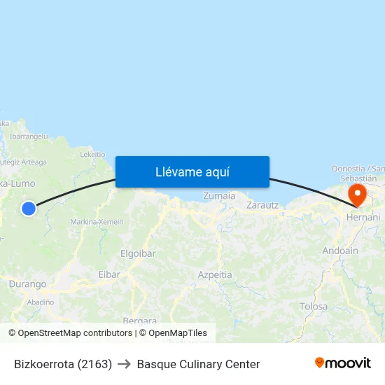 Bizkoerrota (2163) to Basque Culinary Center map