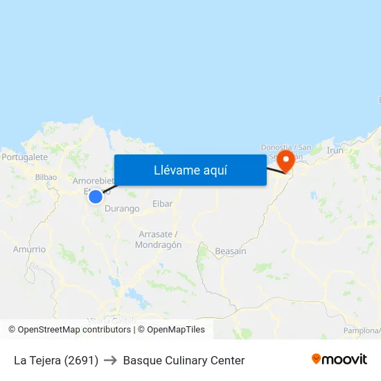 La Tejera (2691) to Basque Culinary Center map