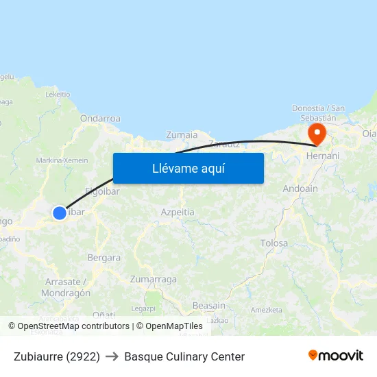 Zubiaurre (2922) to Basque Culinary Center map