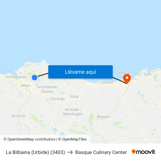 La Bilbaina (Urbide) (3403) to Basque Culinary Center map