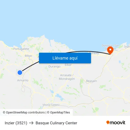 Inzier (3521) to Basque Culinary Center map