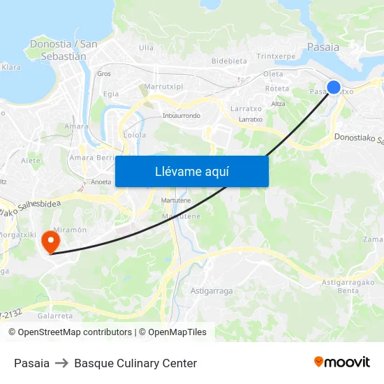 Pasaia to Basque Culinary Center map