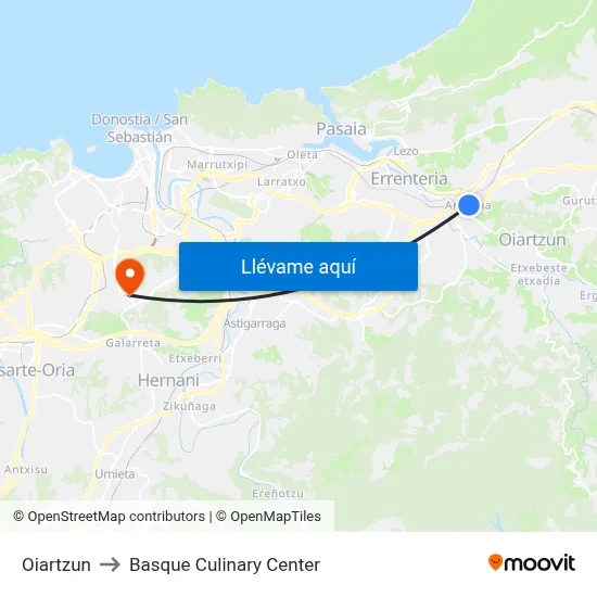 Oiartzun to Basque Culinary Center map