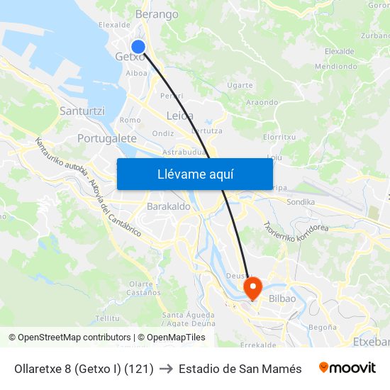 Ollaretxe 8 (Getxo I) (121) to Estadio de San Mamés map