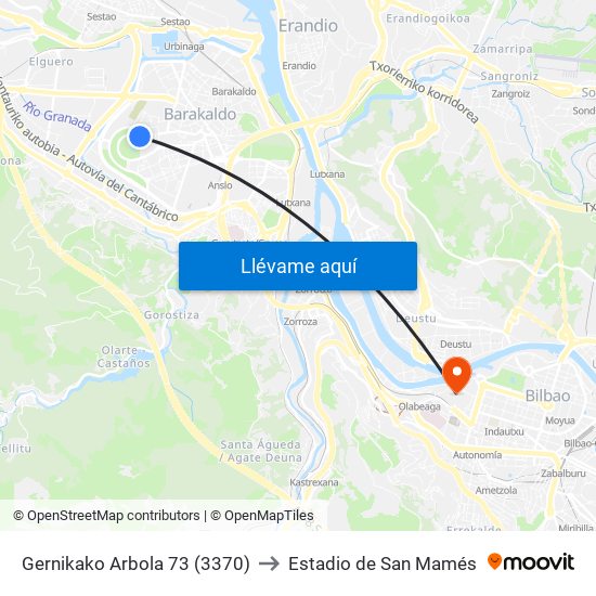 Gernikako Arbola 73 (3370) to Estadio de San Mamés map