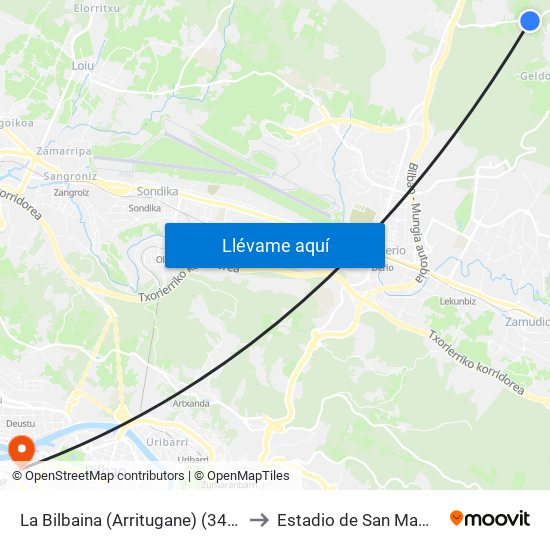 La Bilbaina (Arritugane) (3401) to Estadio de San Mamés map
