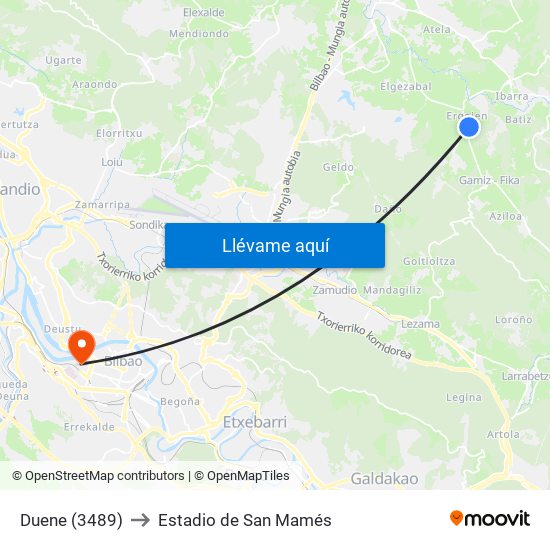 Duene (3489) to Estadio de San Mamés map