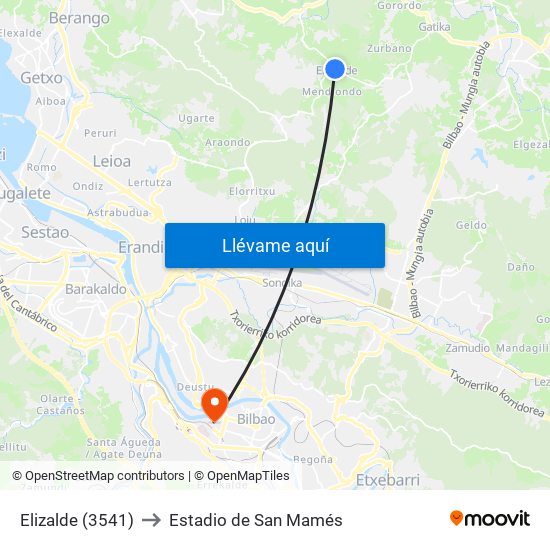 Elizalde (3541) to Estadio de San Mamés map