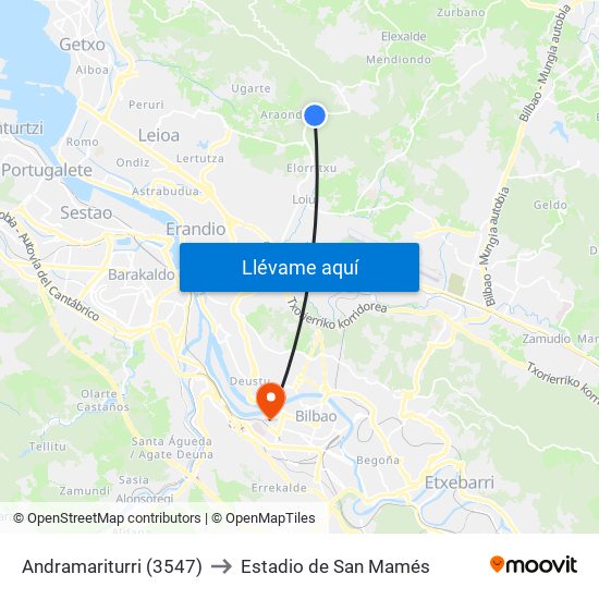Andramariturri (3547) to Estadio de San Mamés map