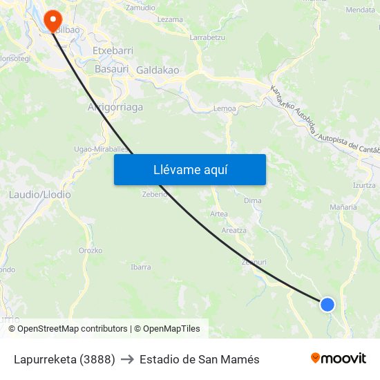 Lapurreketa (3888) to Estadio de San Mamés map