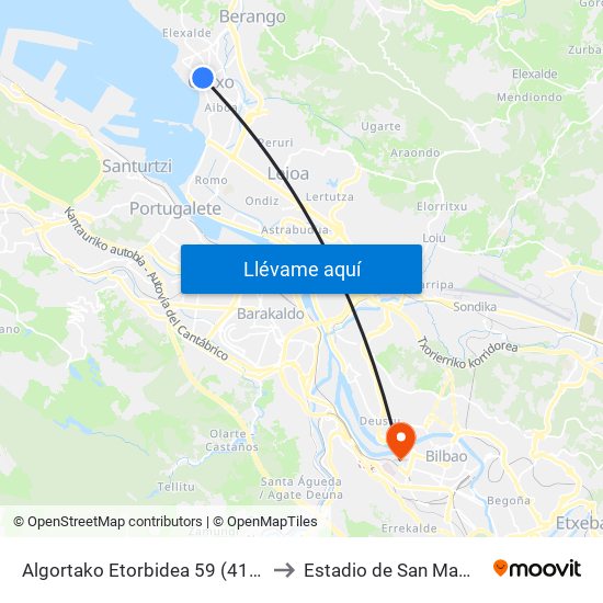 Algortako Etorbidea 59 (4155) to Estadio de San Mamés map