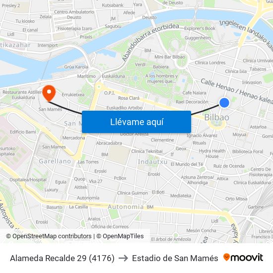 Alameda Recalde 29 (4176) to Estadio de San Mamés map
