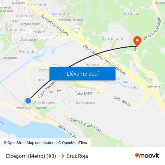 Etxegorri (Metro) (90) to Cruz Roja map