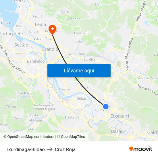 Txurdinaga-Bilbao to Cruz Roja map