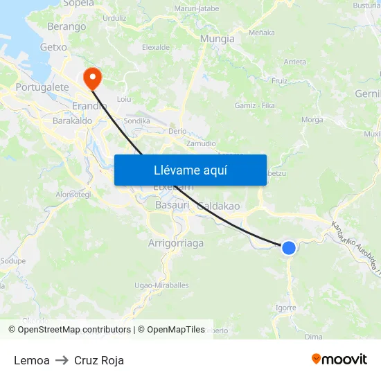 Lemoa to Cruz Roja map