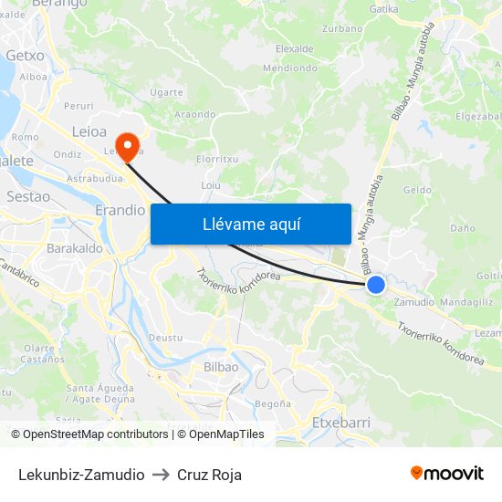 Lekunbiz-Zamudio to Cruz Roja map