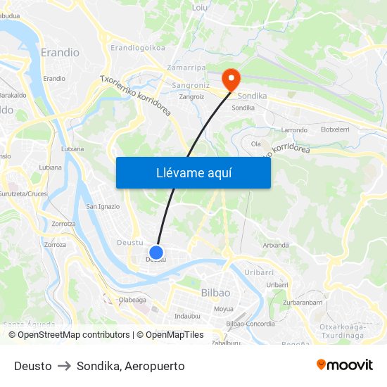 Deusto to Sondika, Aeropuerto map