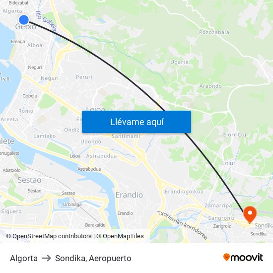 Algorta to Sondika, Aeropuerto map