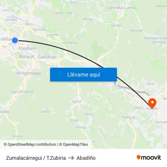 Zumalacárregui / T.Zubiria to Abadiño map