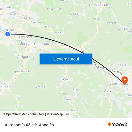 Autonomía 43 to Abadiño map