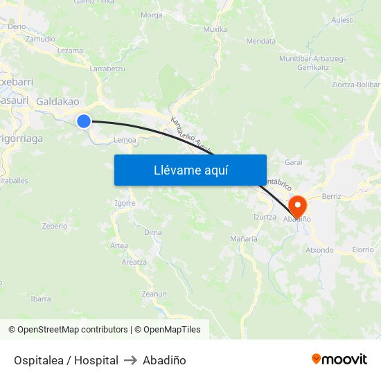 Ospitalea / Hospital to Abadiño map
