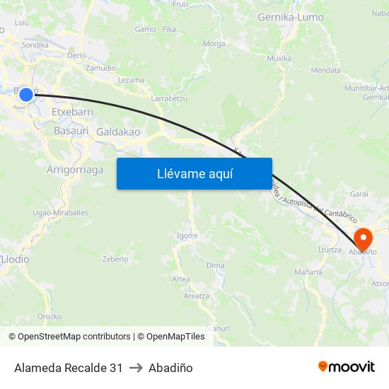 Alameda Recalde 31 to Abadiño map