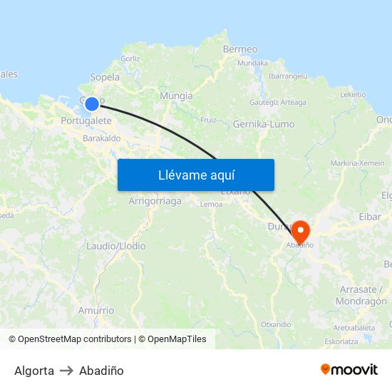 Algorta to Abadiño map