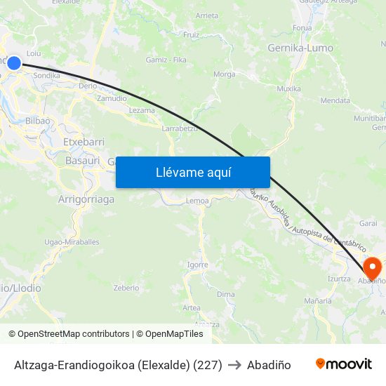 Altzaga-Erandiogoikoa (Elexalde) (227) to Abadiño map