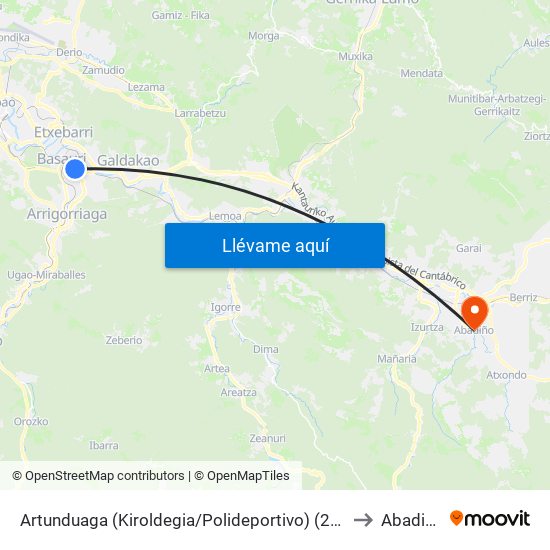 Artunduaga (Kiroldegia/Polideportivo) (278) to Abadiño map