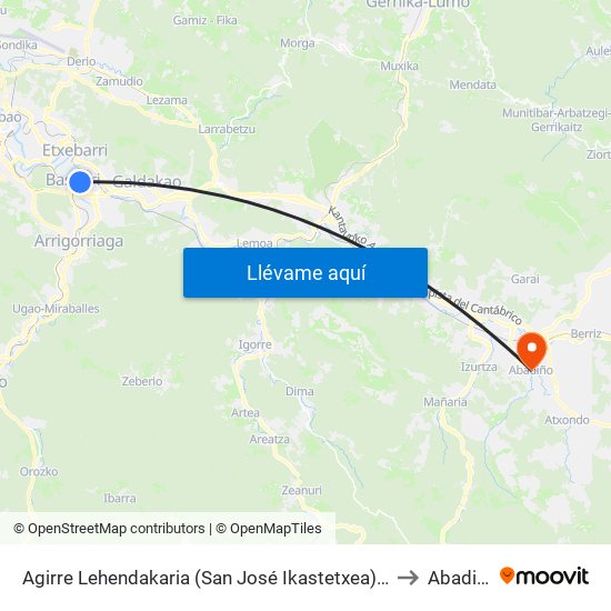 Agirre Lehendakaria (San José Ikastetxea) (280) to Abadiño map