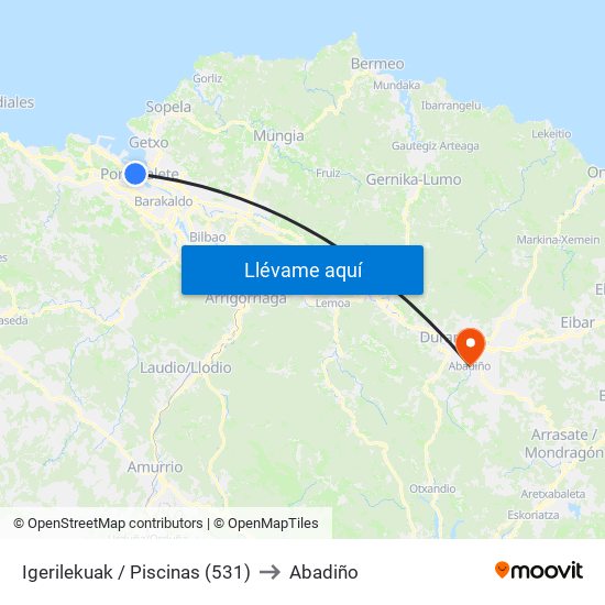 Igerilekuak / Piscinas (531) to Abadiño map