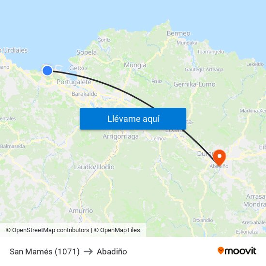 San Mamés (1071) to Abadiño map