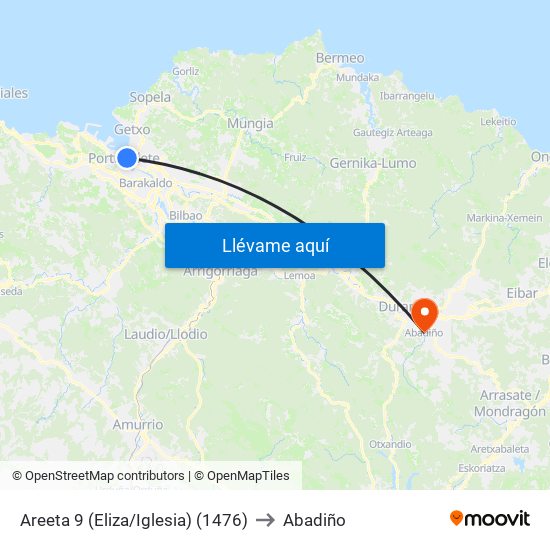 Areeta 9 (Eliza/Iglesia) (1476) to Abadiño map