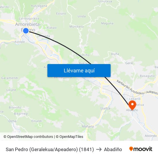 San Pedro  (Geralekua/Apeadero) (1841) to Abadiño map