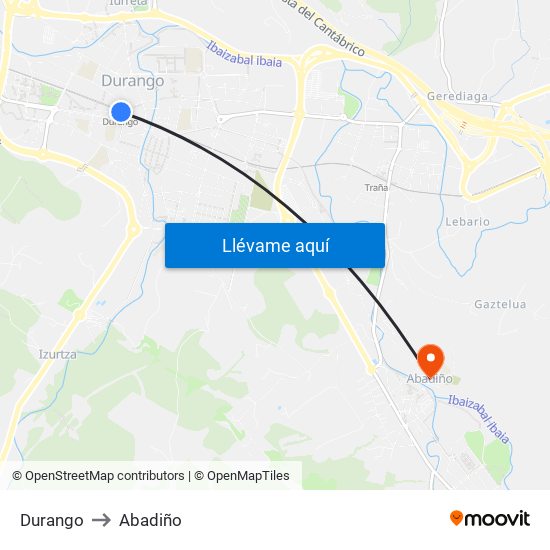 Durango to Abadiño map