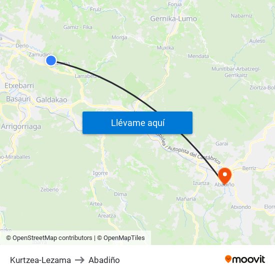 Kurtzea-Lezama to Abadiño map