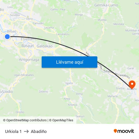 Urkiola 1 to Abadiño map