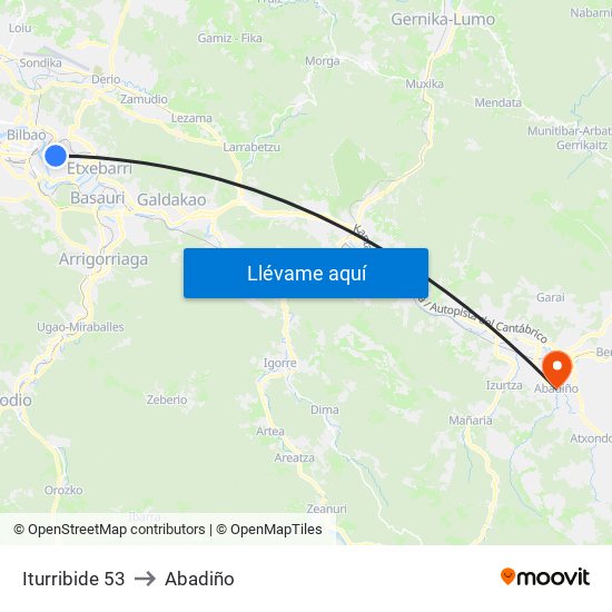 Iturribide 53 to Abadiño map