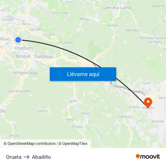 Orueta to Abadiño map