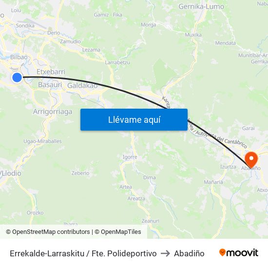 Errekalde-Larraskitu / Fte. Polideportivo to Abadiño map