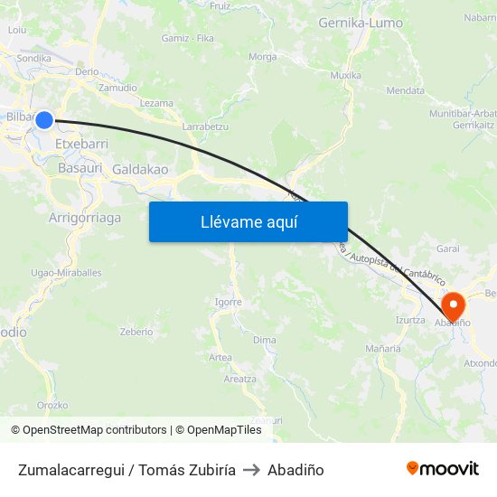 Zumalacarregui / Tomás Zubiría to Abadiño map