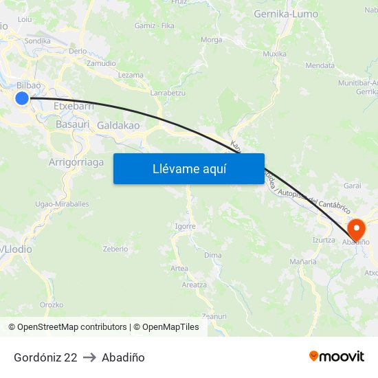 Gordóniz 22 to Abadiño map