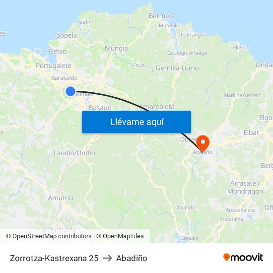 Zorrotza-Kastrexana 25 to Abadiño map