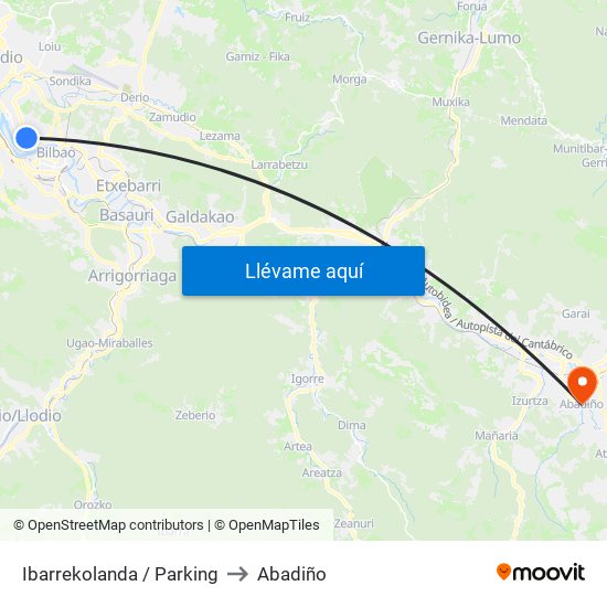 Ibarrekolanda / Parking to Abadiño map