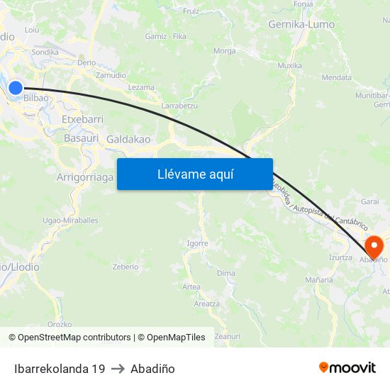 Ibarrekolanda 19 to Abadiño map