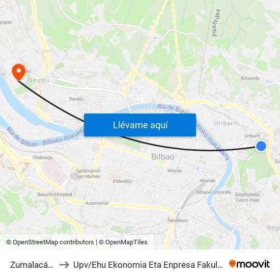 Zumalacárregui / T.Zubiria to Upv / Ehu Ekonomia Eta Enpresa Fakultatea / Campus De Economía Y Empresa (Sarriko) map