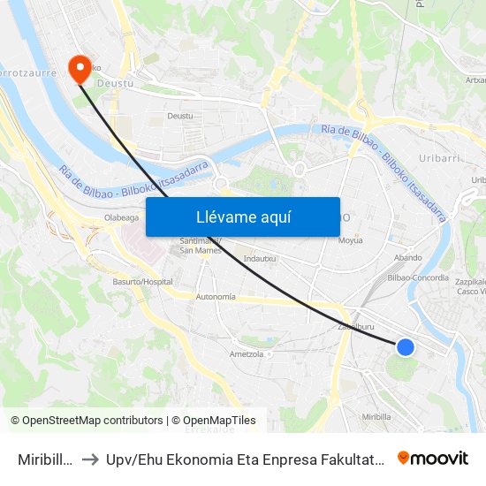 Miribilla / Escuela to Upv / Ehu Ekonomia Eta Enpresa Fakultatea / Campus De Economía Y Empresa (Sarriko) map