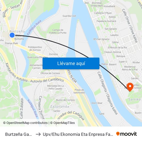 Burtzeña Gasolindegia / Gasolinera to Upv / Ehu Ekonomia Eta Enpresa Fakultatea / Campus De Economía Y Empresa (Sarriko) map