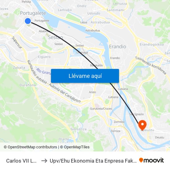 Carlos VII Los Angeles Kafetegia to Upv / Ehu Ekonomia Eta Enpresa Fakultatea / Campus De Economía Y Empresa (Sarriko) map